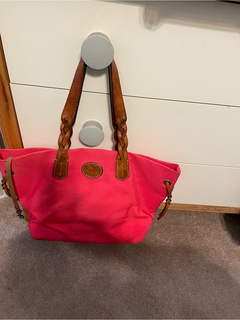 Pink Canvas Tote with Braided Leather Handles Dooney & Bourke